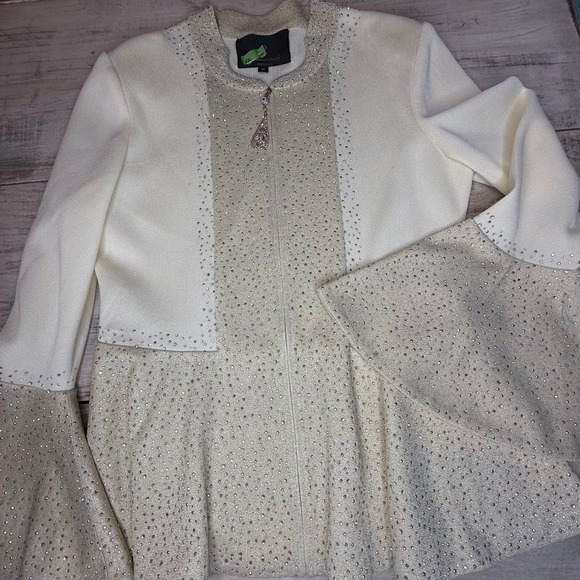 Liorah Exclusive Women's Cream Rhinestone Blazer Skirt Set Size 10 Church Wear - Picture 2 of 16